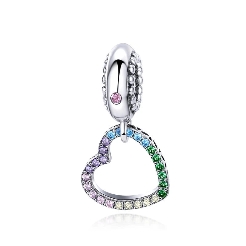 Lysari heart charm in 925 sterling silver with pastel rainbow zirconias | Asttery