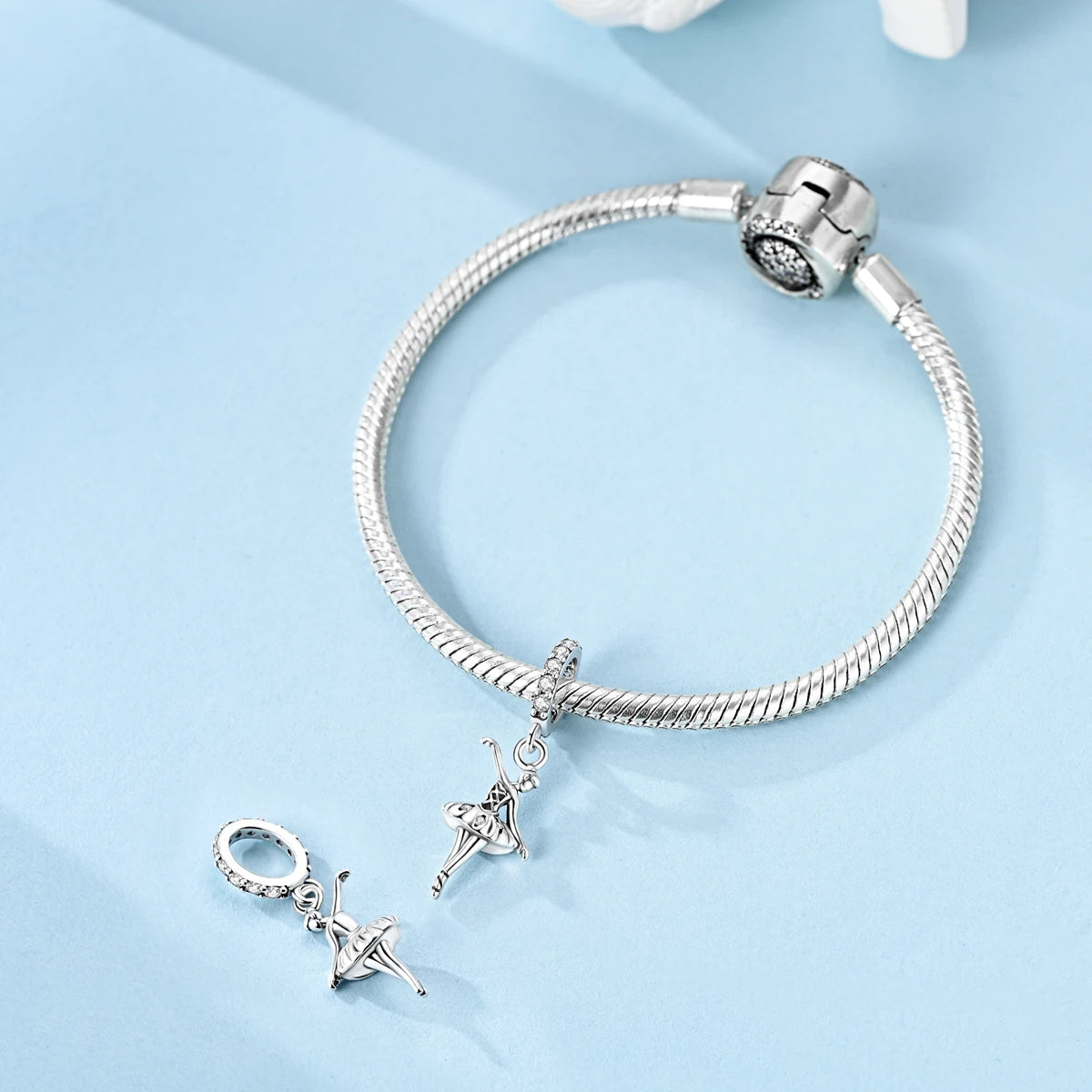 ballerina charm styled on a silver bracelet, compatible with most European-style charm bracelets | Asttery