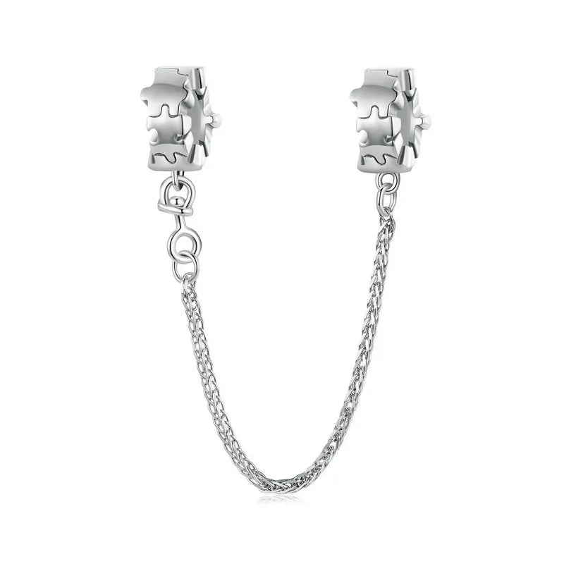 Safety chain Enkael in 925 sterling silver with puzzle link details | Asttery