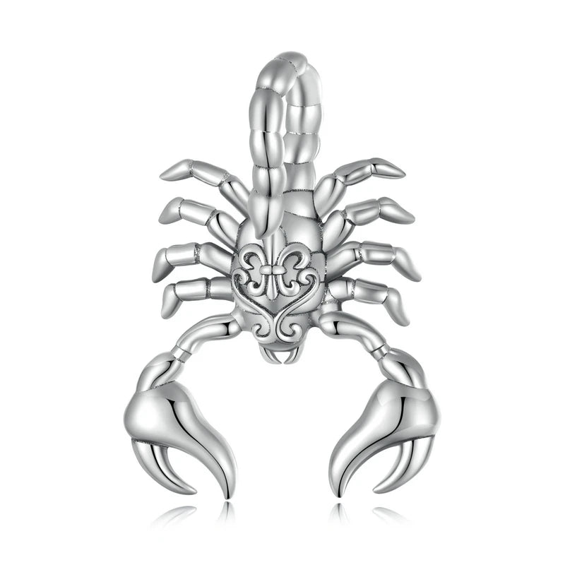 Skarion scorpion charm in 925 silver with symmetrical design and polished finish | Asttery
