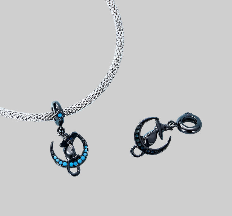 Selyra charm with witchy cat and celestial design in 925 silver | Asttery