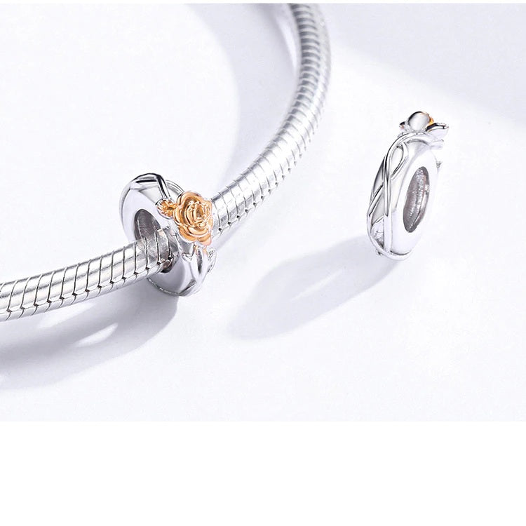 Silver spacer bead with gold rose detail  Lirien by Asttery
