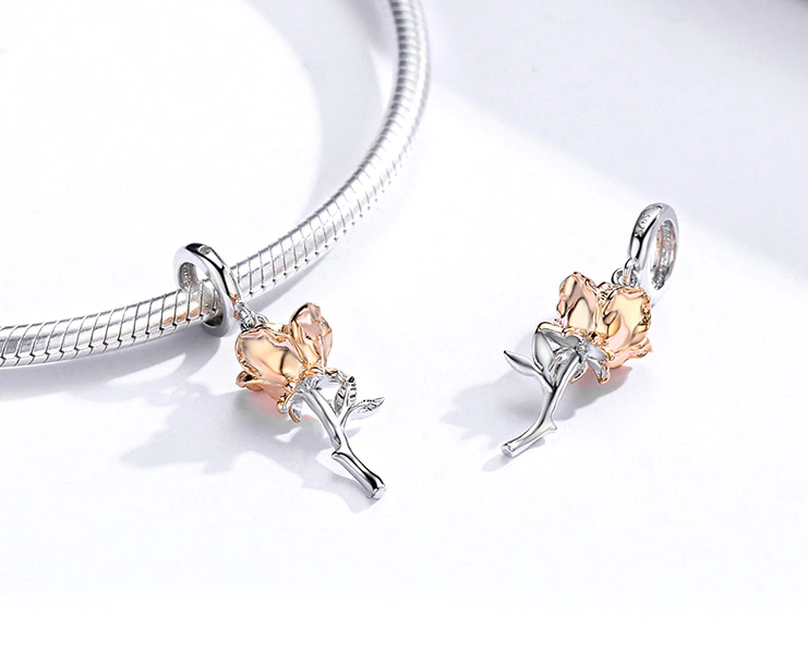 Delicate golden rose flower with silver detailing, poetic and elegant design |Asttery