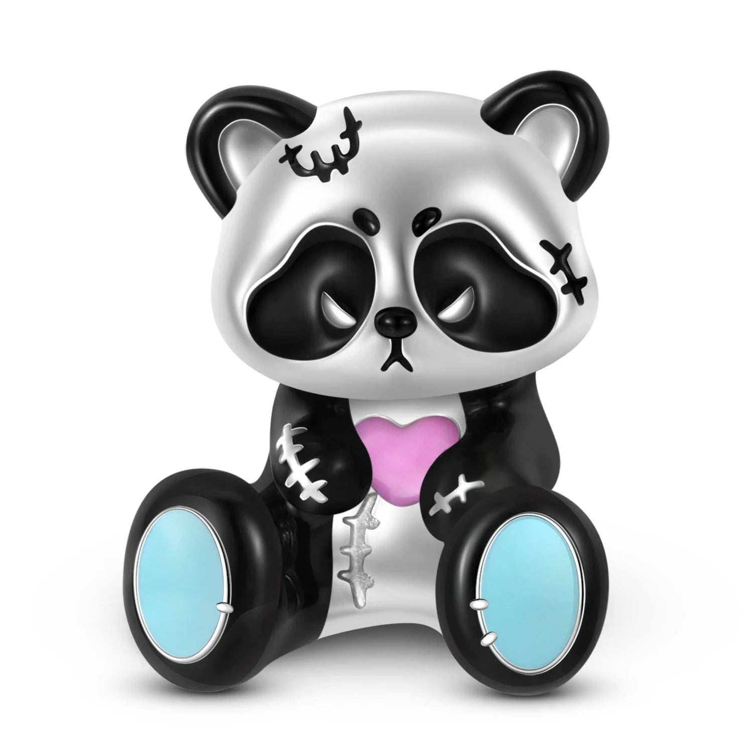 Sitting panda charm with pink heart and enamel details in soft tones | Asttery