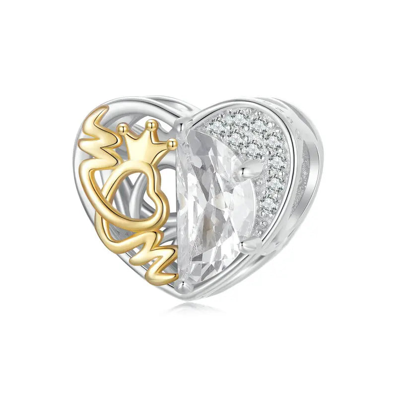 Heart charm with mom crown detail and zirconia | Asttery