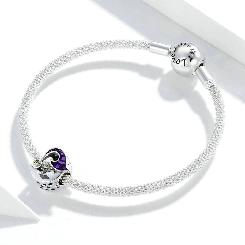 Velanth Moon charm on bracelet: quiet magic in silver, a symbol of mystery and poetic enchantment, 925 silver- Asttery