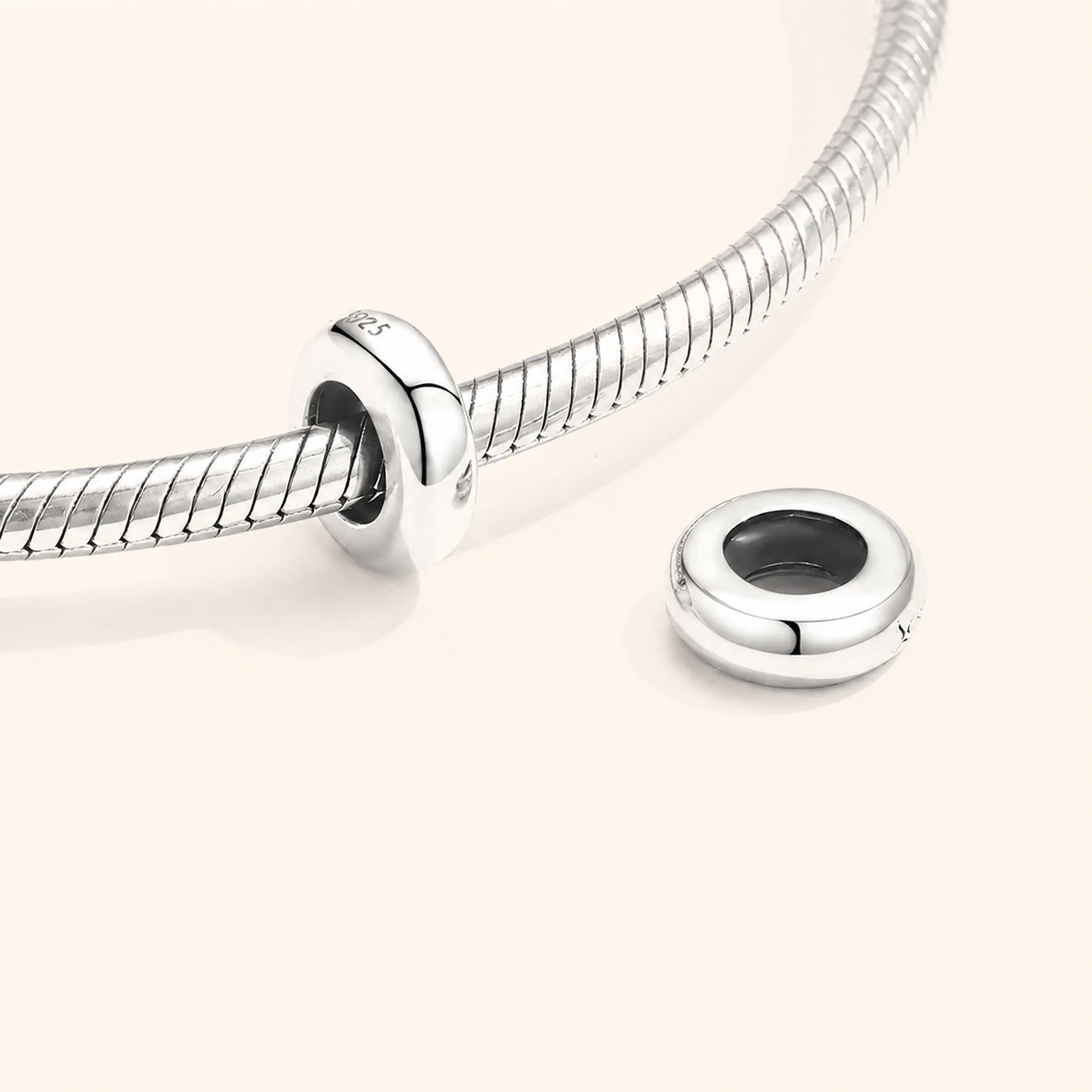 Side and front view of the 925 sterling silver minimalist stopper charm | Asttery