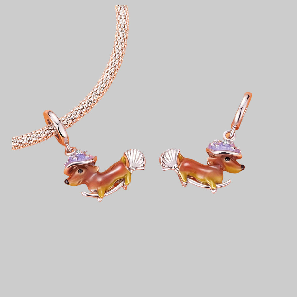 Wufkin, whimsical dachshund charm with zirconia-studded hat | Asttery