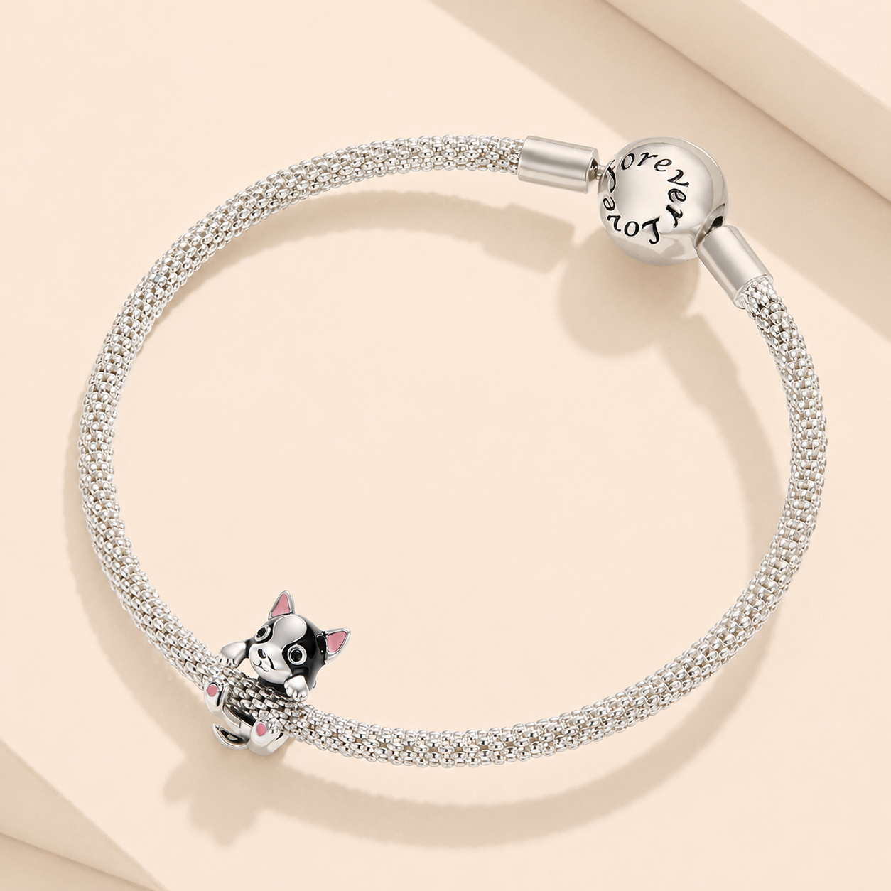 Front view of the enamel puppy charm bead with playful pose | Asttery
