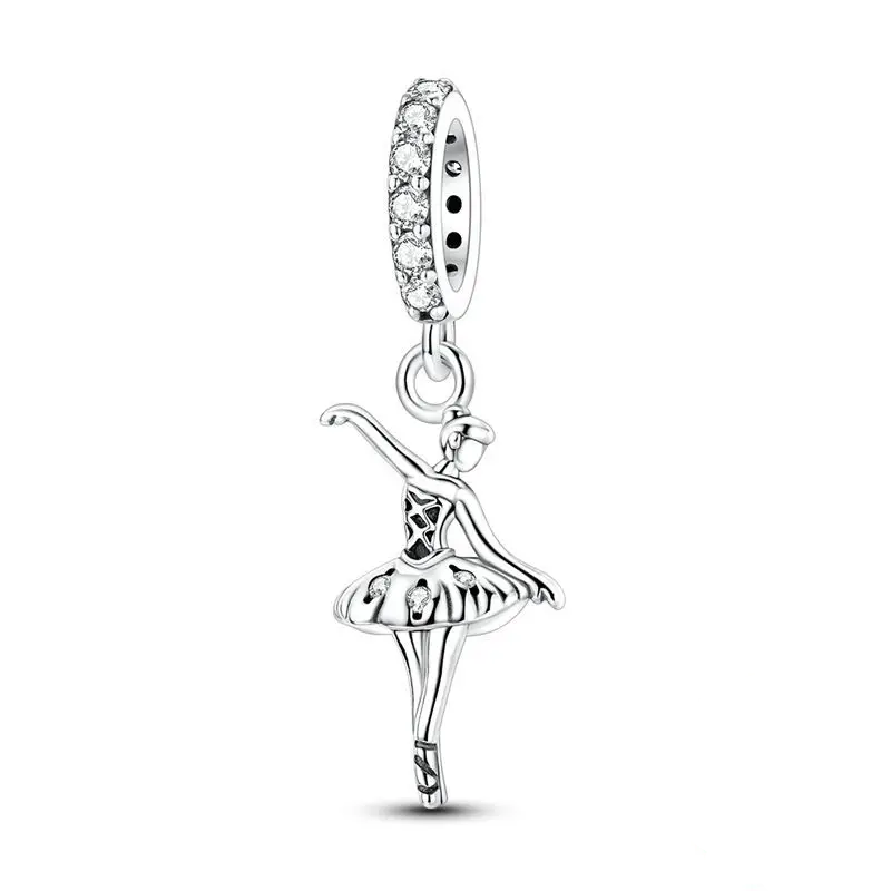 925 sterling silver ballerina dangle charm with cubic zirconia details | Asttery
