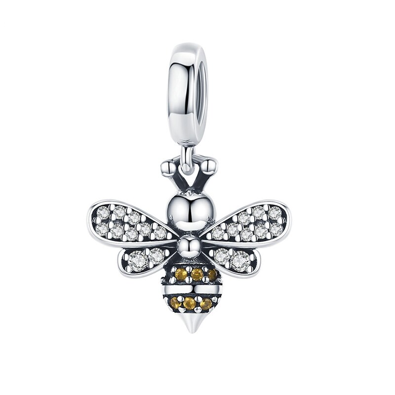 Bevella bee charm in 925 sterling silver with white and amber zirconia stones, Asttery