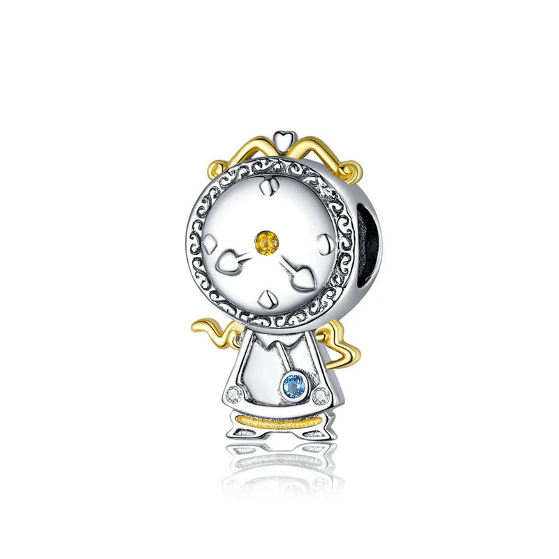 Temporelle charm in humanized clock shape, crafted in 925 silver with gold accents and zirconias | Asttery
