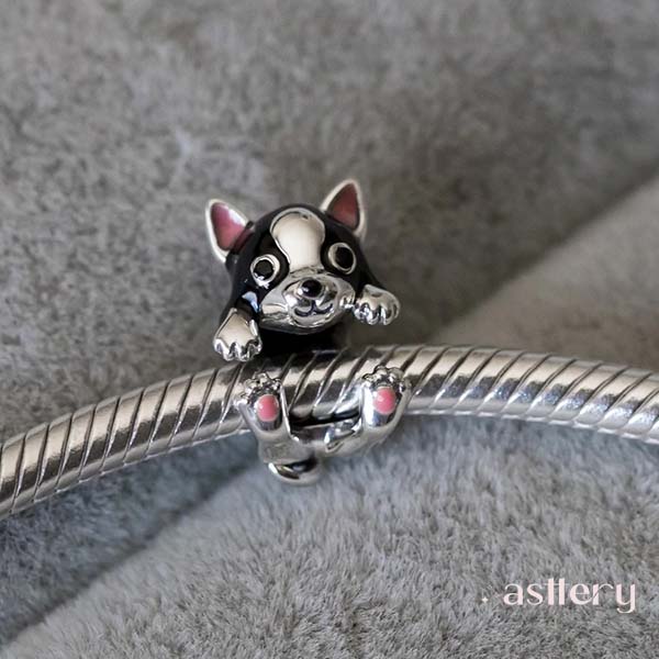 Puppy charm in 925 silver with cute expression and paws up | Asttery