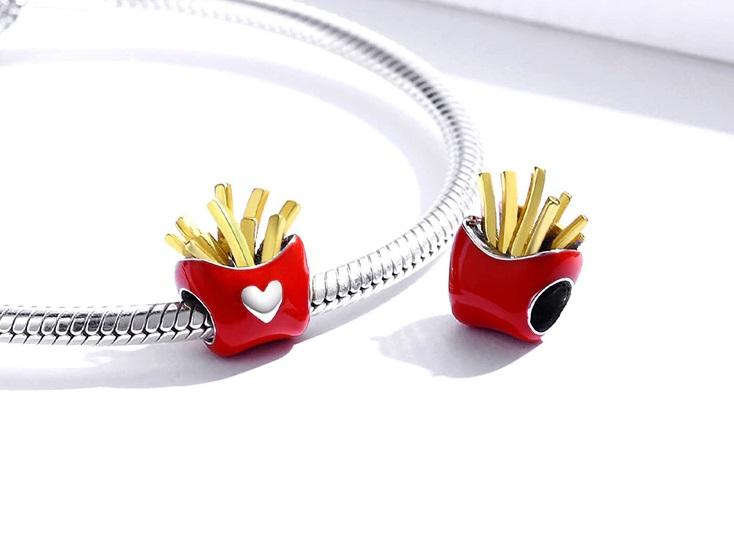 French fries charm with polished silver heart and vibrant colours | Asttery