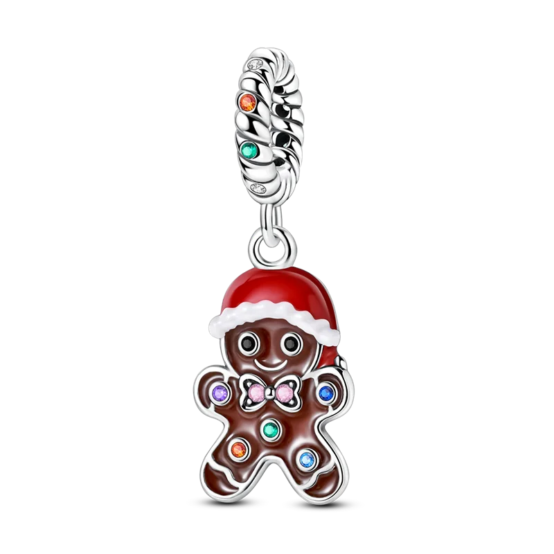 925 sterling silver gingerbread charm with red enamel hat and colorful CZ details| Cinneli by Asttery