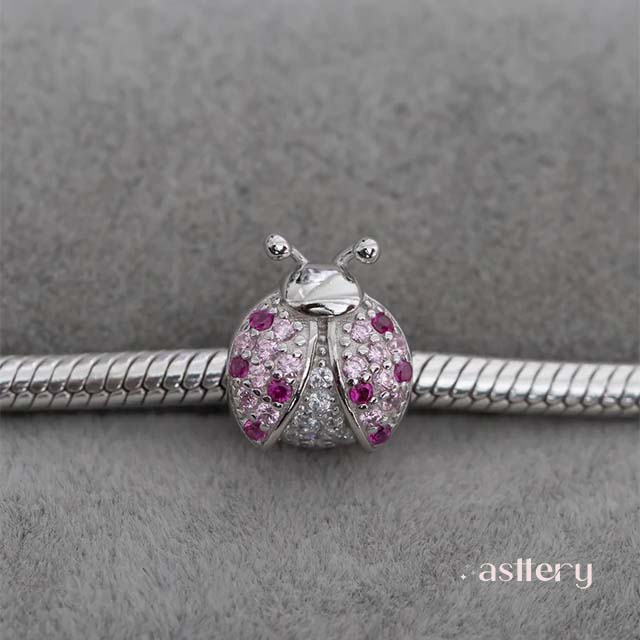925 silver ladybug charm with shimmering pink pavé | Asttery