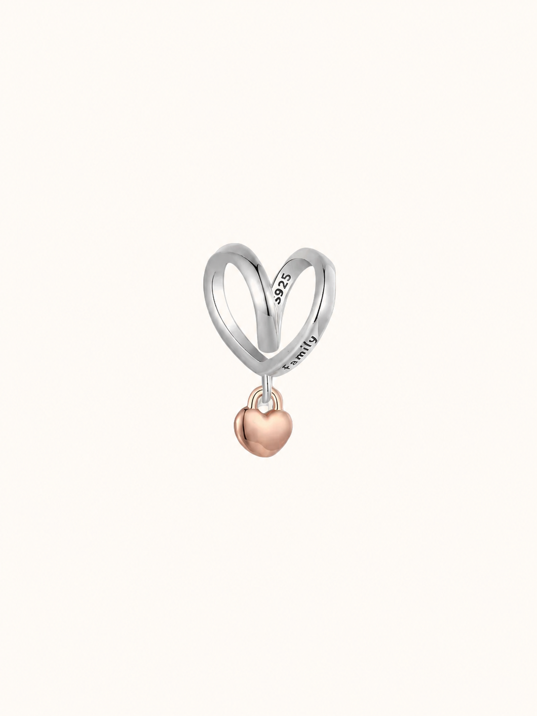 Silver heart frame engraved with ‘Family’ and rose gold lock | Asttery