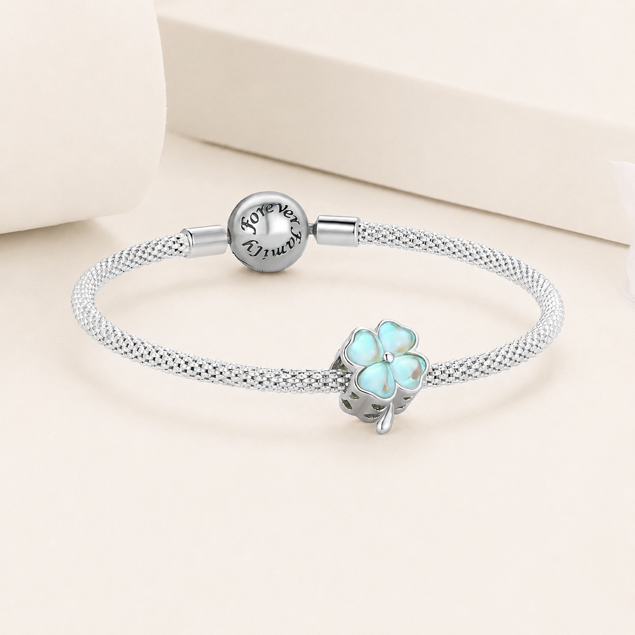 925 sterling silver Clover charm with pale-green glass petals | Livory by Asttery